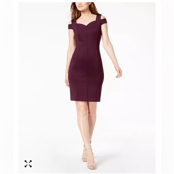 Calvin Klein Go Red Cold-Shoulder Plum Sheath Midi Dress Size 12 - Picture 1 of 12